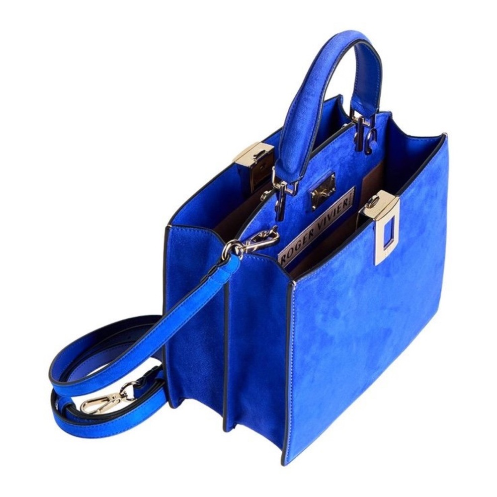 Roger Vivier Electric Blue Suede Structured Top-Handle Satchel